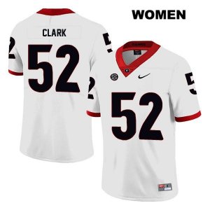 Women's Georgia Bulldogs NCAA #52 Tyler Clark Nike Stitched White Legend Authentic College Football Jersey CKR6854YP